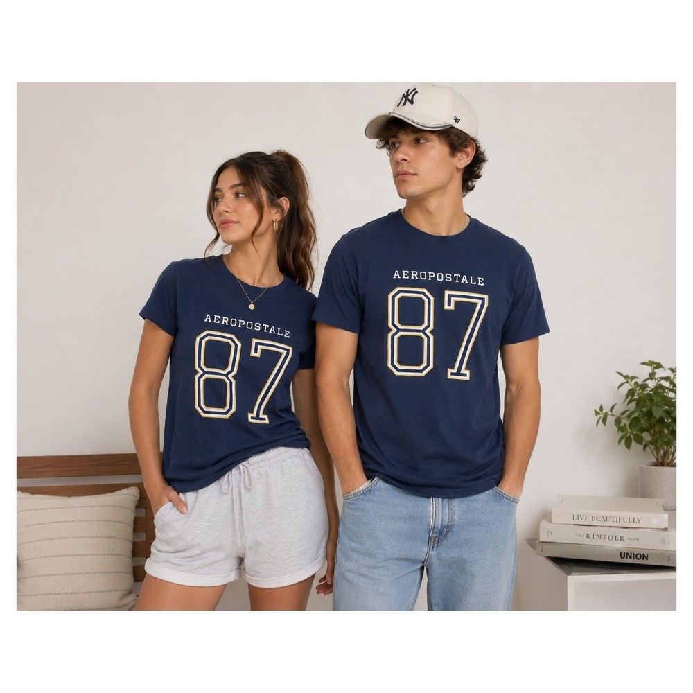 NWT Aeropostale 87 Graphic T-Shirt Men's Size S Navy Blue Short Sleeve Tee - Picture 1 of 5
